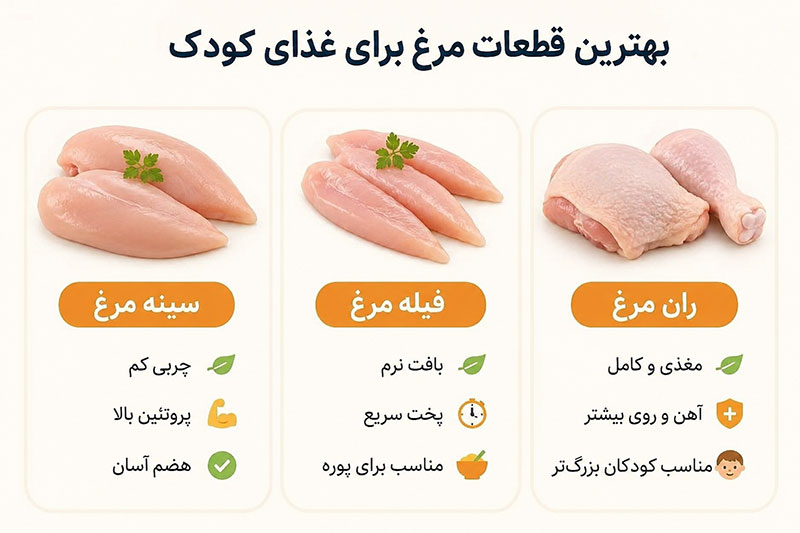 بهترین قطعات مرغ برای غذای کودک