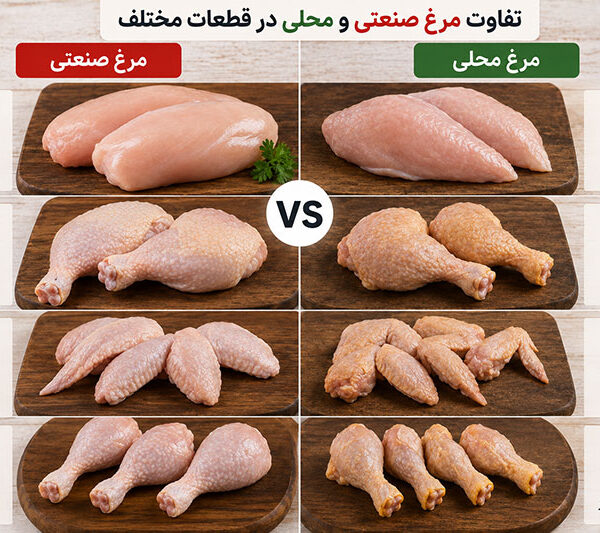 تفاوت مرغ صنعتی و محلی در قطعات مختلف